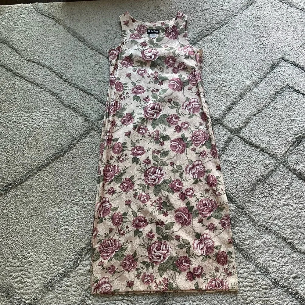 Vintage all that Jazz floral midi dress cream red green 6